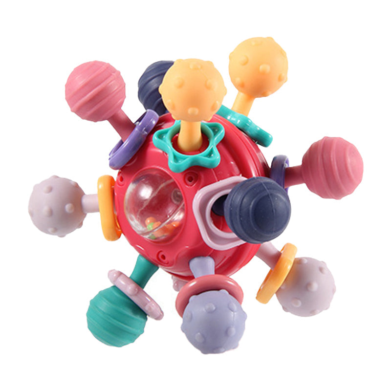Safe and durable silicone baby sensory teether-rattle combo, essential item for new parents