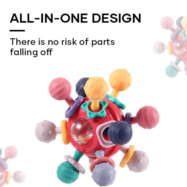 Baby silicone teether & rattle, multi-functional infant toy for teething relief and auditory stimulation
