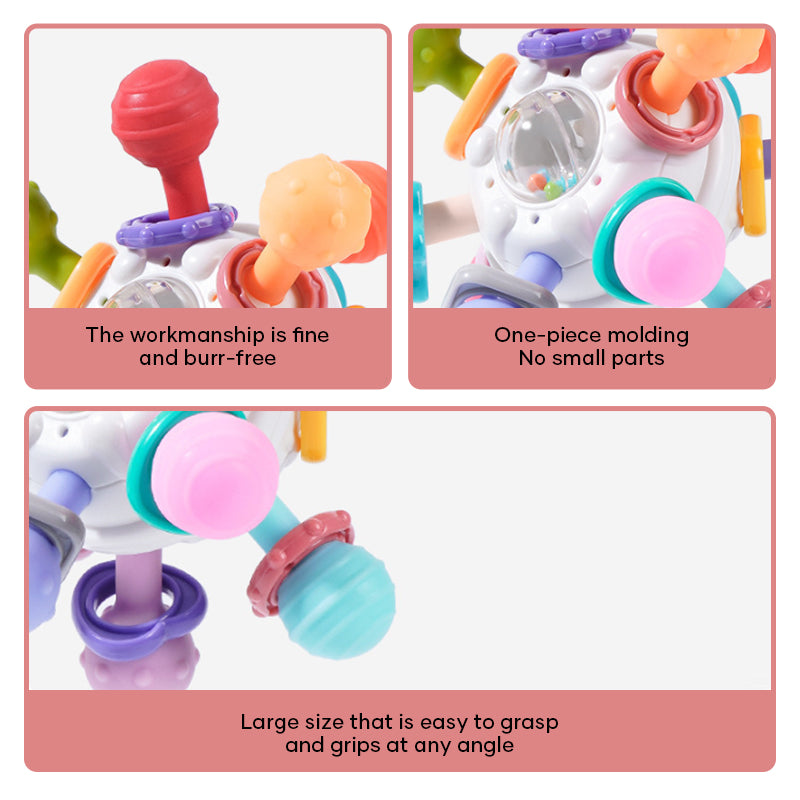 Newborn baby sensory toy, soft silicone teether-rattle combo, encourages early development