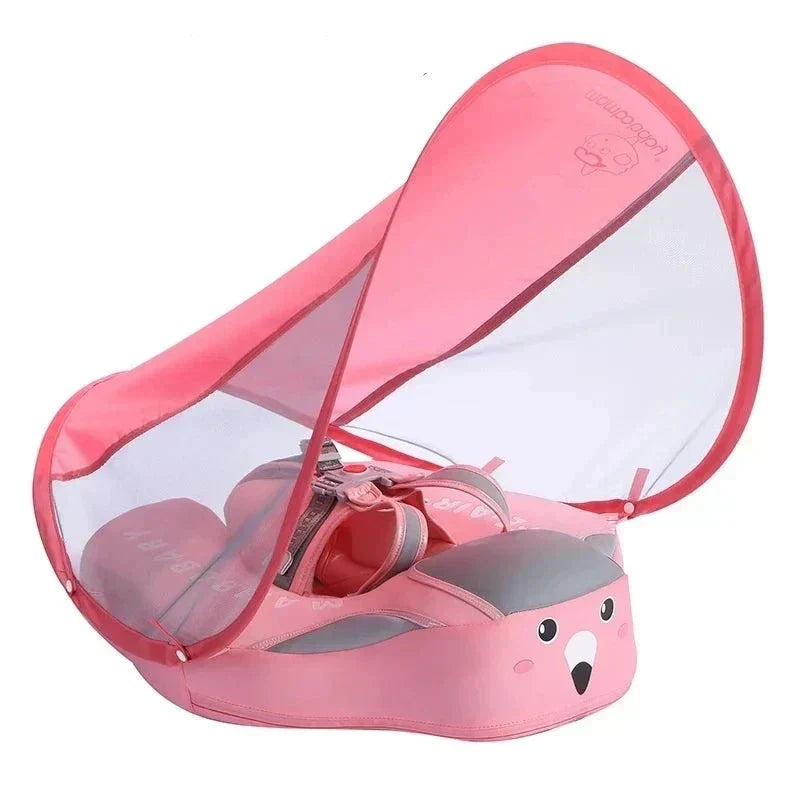 Essential summer water safety accessory: a baby swim ring with full sunshade canopy for toddlers.