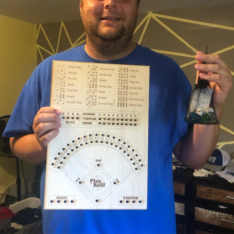 Group of friends playing the Baseball Dice Board Game, a perfect gift for baseball enthusiasts.