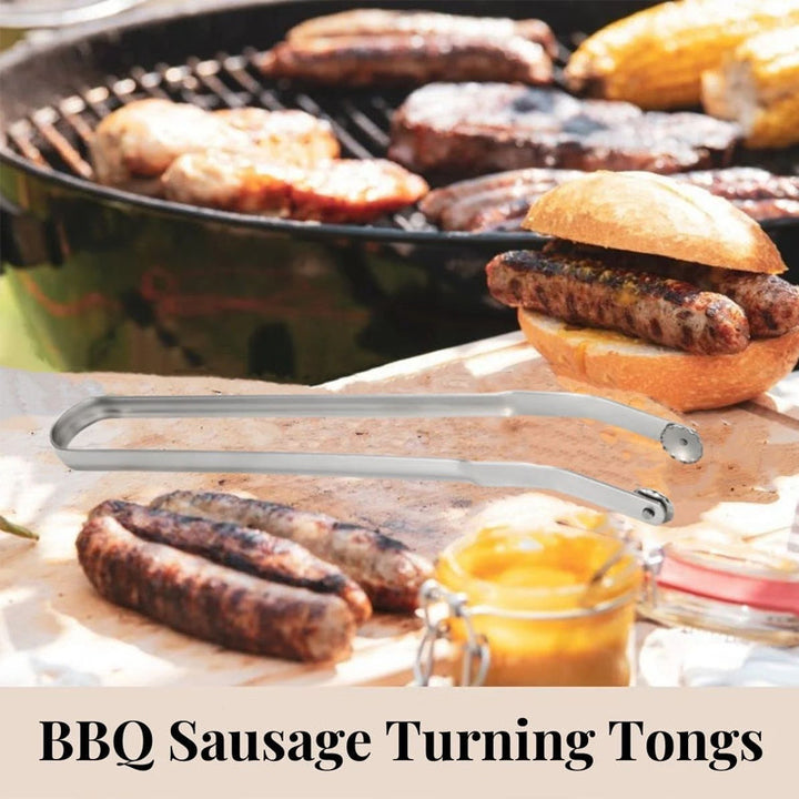 Ergonomic handle of BBQ sausage tongs, designed for comfort during grilling