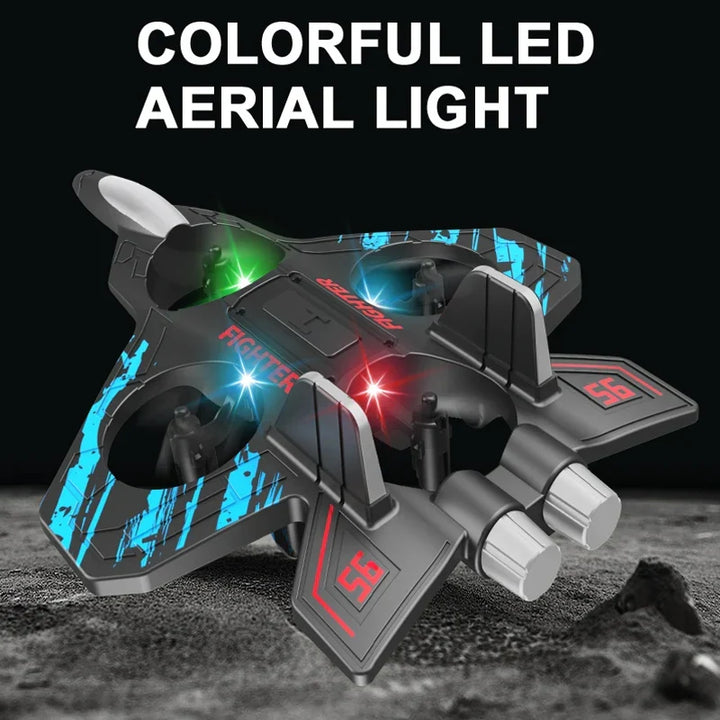 SkyFlicker RC Quadcopter Drone with bright LEDs, designed for easy outdoor flying by beginners.