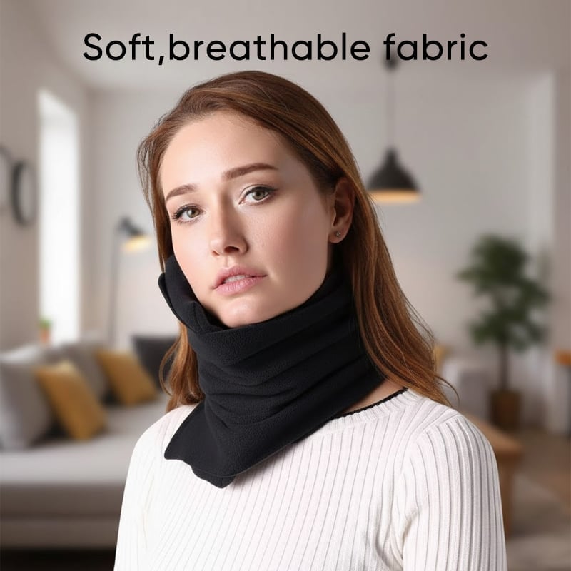 Side view of a gray ergonomic travel neck pillow, emphasizing its contoured shape for neck support and comfort.