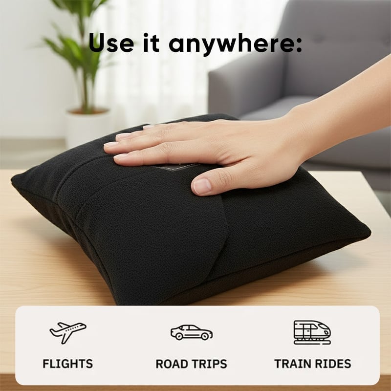 Unisex ergonomic travel neck pillow, demonstrating its use for comfortable resting during long journeys.
