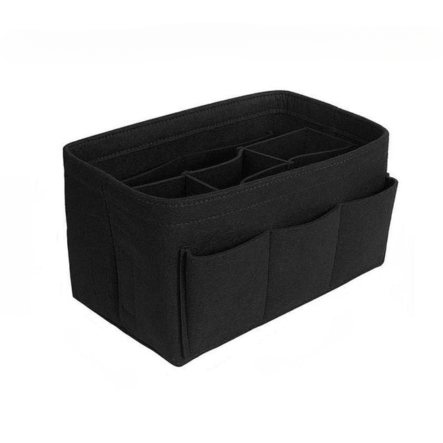 Multi-pocket felt purse organizer insert for tote bags, keeping contents neat and accessible.