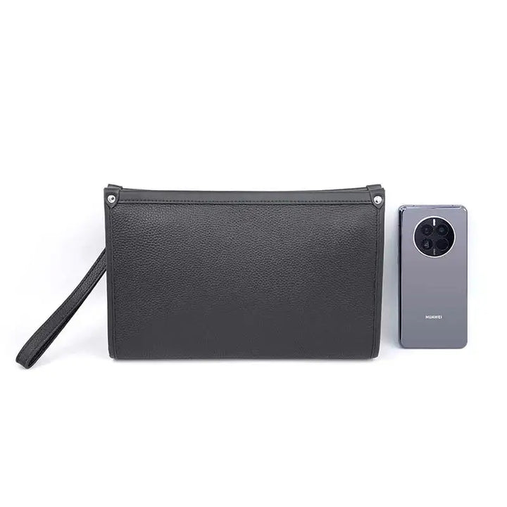 Stylish men's black genuine leather business clutch bag, perfect for professionals.