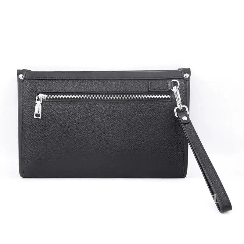 Professional men's leather clutch wallet with fingerprint security, ideal for business essentials.