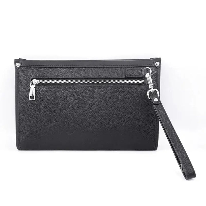 Professional men's leather clutch wallet with fingerprint security, ideal for business essentials.