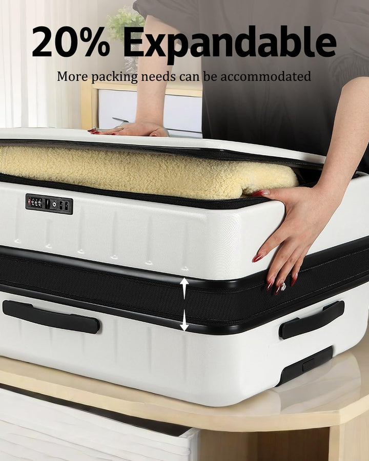 Efficient hardshell carry-on, expandable, with a versatile front pocket and an approved TSA lock.
