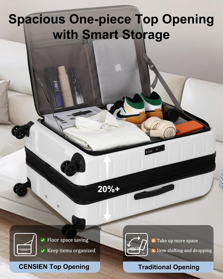 Smart hardshell carry-on luggage, expandable, with an accessible front pocket & integrated TSA lock.