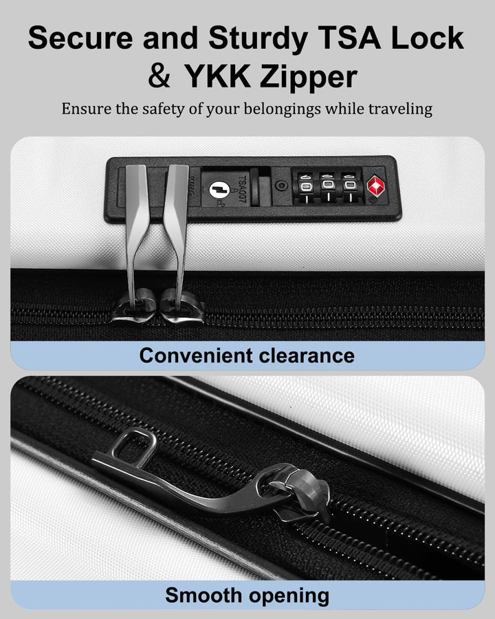 Premium expandable hardshell carry-on, black, with a spacious front pocket & a secure TSA lock.