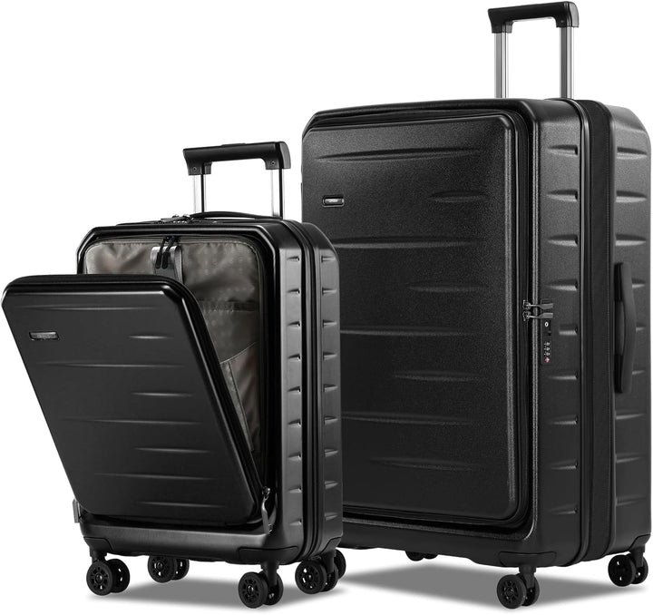 Hardshell carry-on, expandable, with a padded front pocket for laptop & a TSA-approved security lock.
