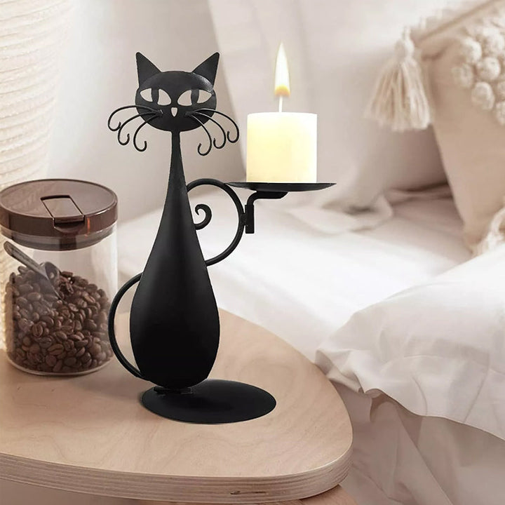 Stylish black cat candle holder, featuring a playful feline design for home decor.