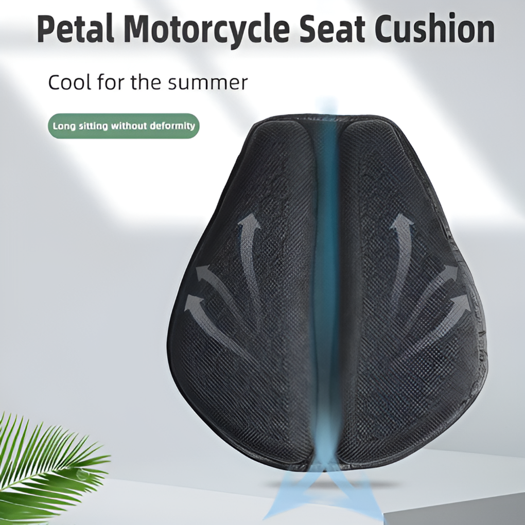 Black motorcycle gel seat cushion for long rides, offering superior comfort, anti-slip design & vibration dampening.