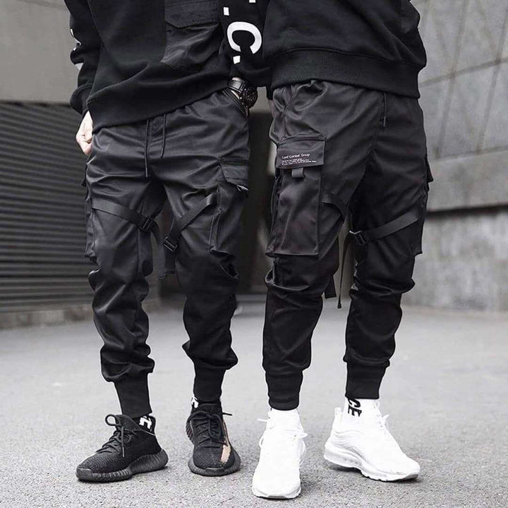 Dante men's multi-pocket hip-hop black cargo pants. Perfect for casual wear & modern streetwear style.