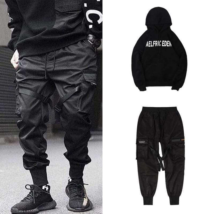 Dante men's casual black cargo pants with multiple pockets, a hip-hop & streetwear essential.