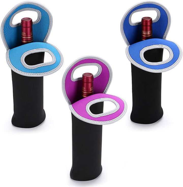 Black neoprene insulated dual wine bottle carrier bag for travel & picnics.