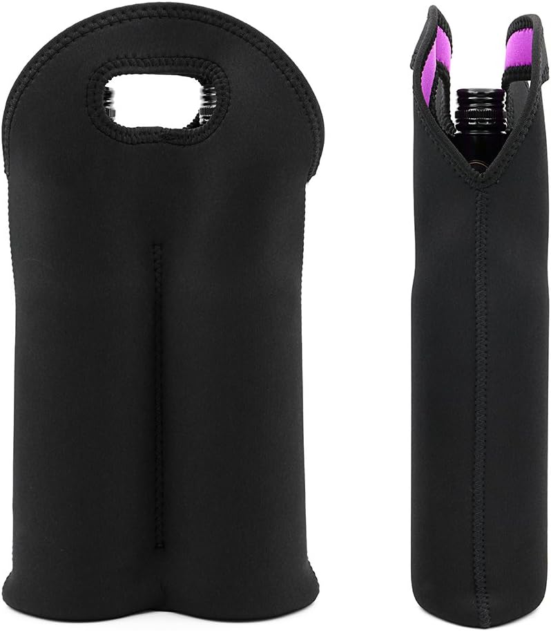 Black neoprene double wine bottle cooler, essential for any picnic or trip.