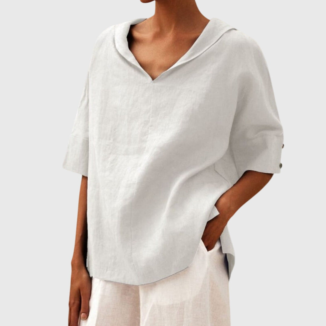 White loose fit women's blouse, versatile casual top for chic everyday wear.