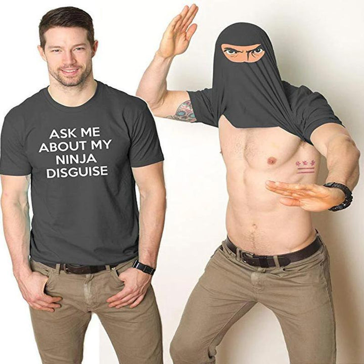 Black unisex funny flip-up graphic t-shirt with a ninja design, ideal for casual wear.