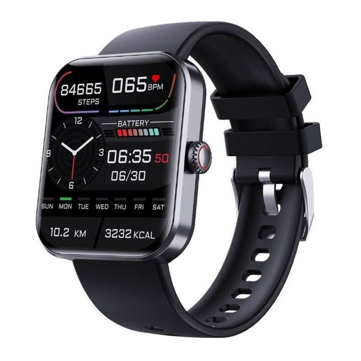 Black unisex smart health watch: non-invasive blood sugar, heart rate, BP, sleep monitoring for daily wellness.