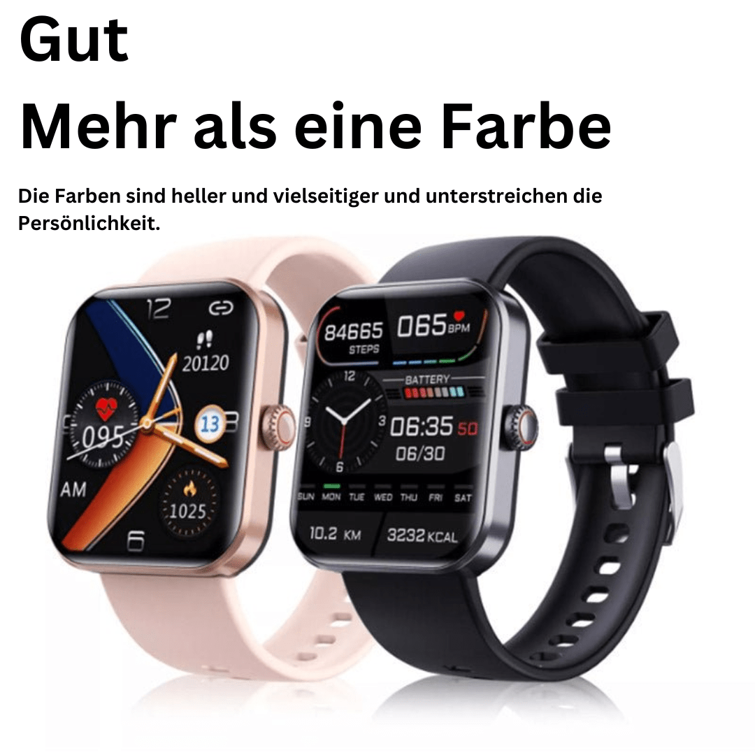 Digital health smart watch for pain-free blood sugar monitoring, heart rate, blood pressure, and sleep tracking.
