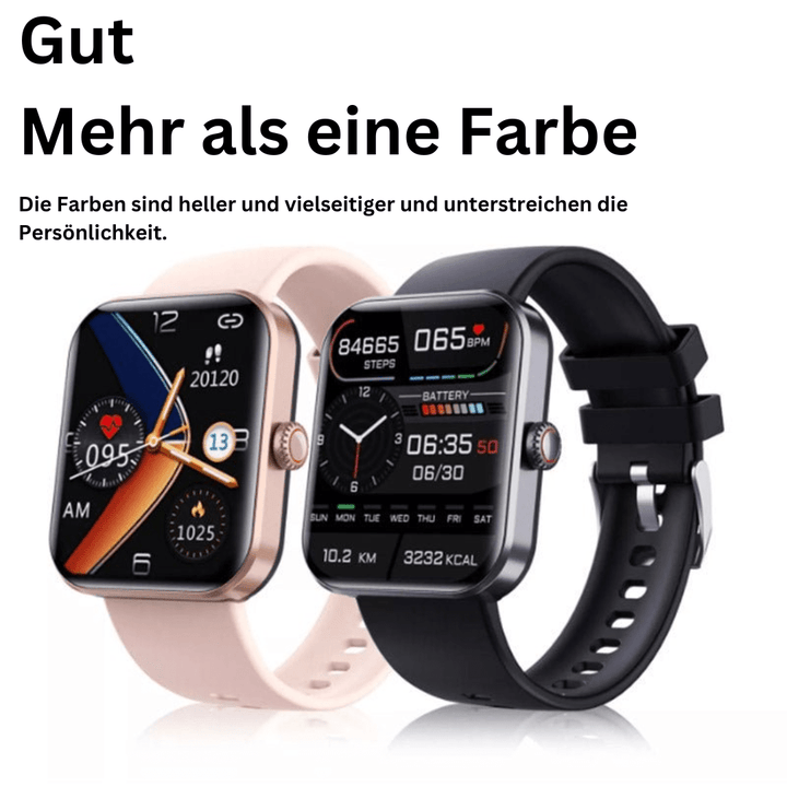 Digital health smart watch for pain-free blood sugar monitoring, heart rate, blood pressure, and sleep tracking.