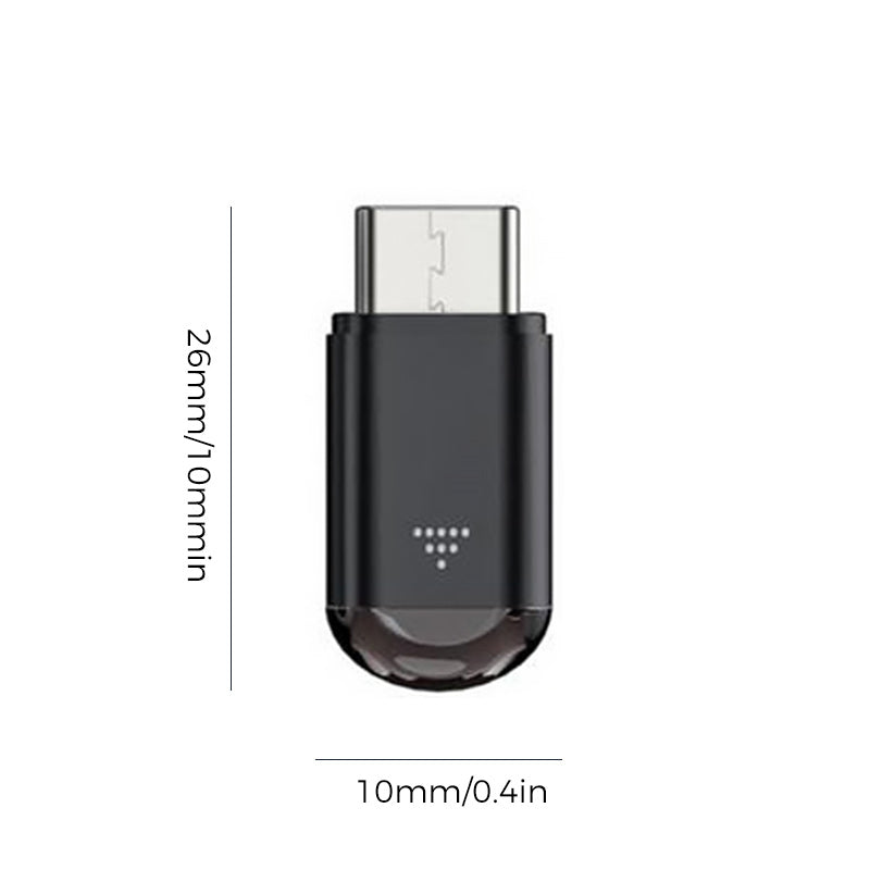 Silver universal remote for phones, connecting via USB-C port for easy setup