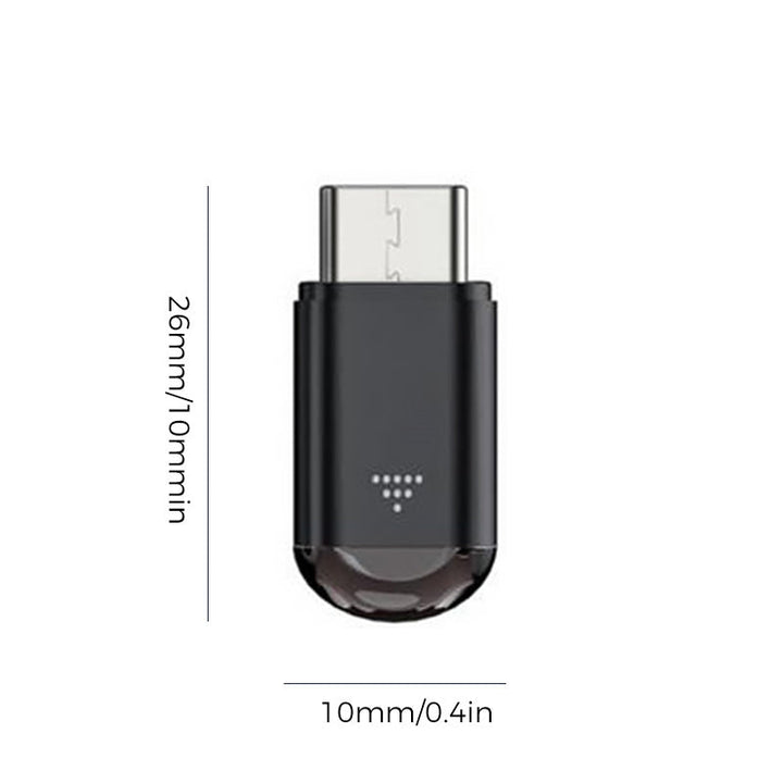 Silver universal remote for phones, connecting via USB-C port for easy setup