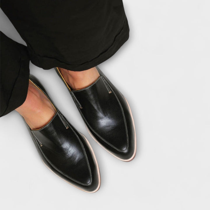 Casual elegant black women's orthopedic slip-on loafers. Designed for all-day comfort & foot health.