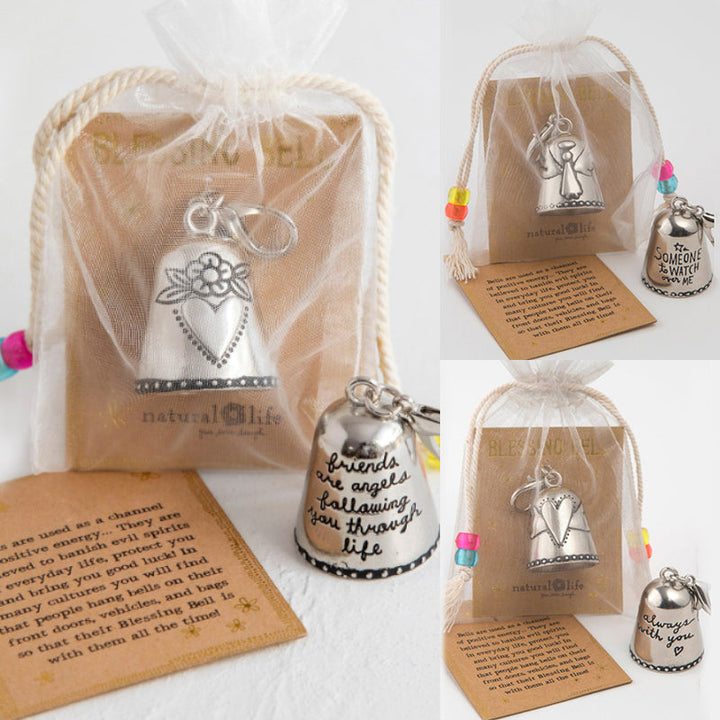 Metal Blessing Bell Charm, finely crafted with angel wings, offering protection and good fortune