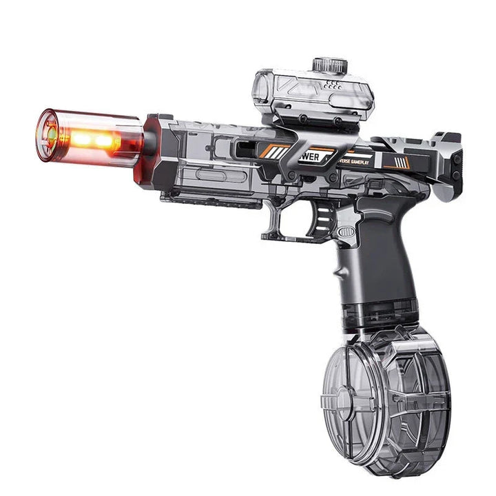 Blue electric water blaster for kids, rechargeable for endless summer outdoor fun and action play.