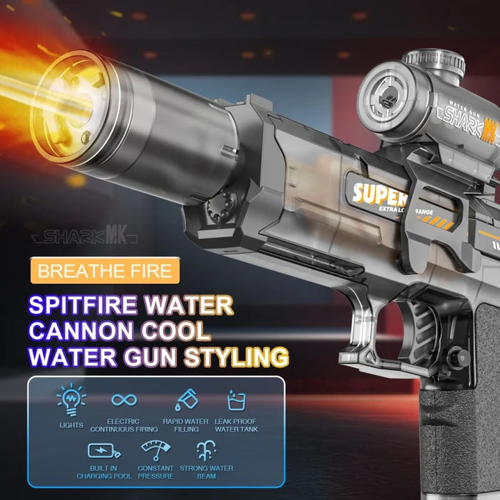 Kids' AquaBlaze electric water blaster toy, perfect for exciting outdoor summer water fights & action.