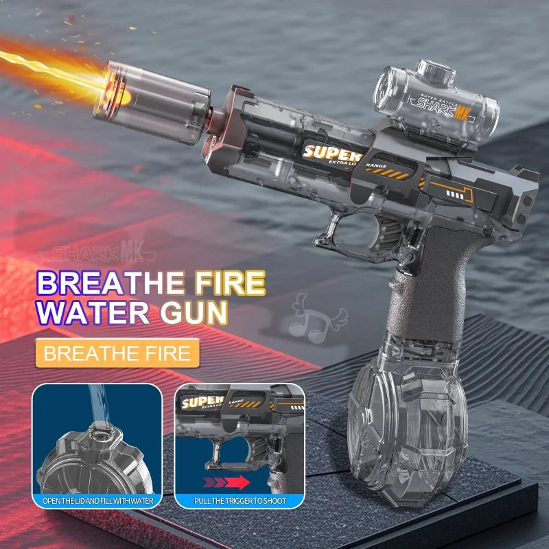 Rechargeable electric water blaster for kids. Easy-to-use AquaBlaze water gun for summer outdoor fun.