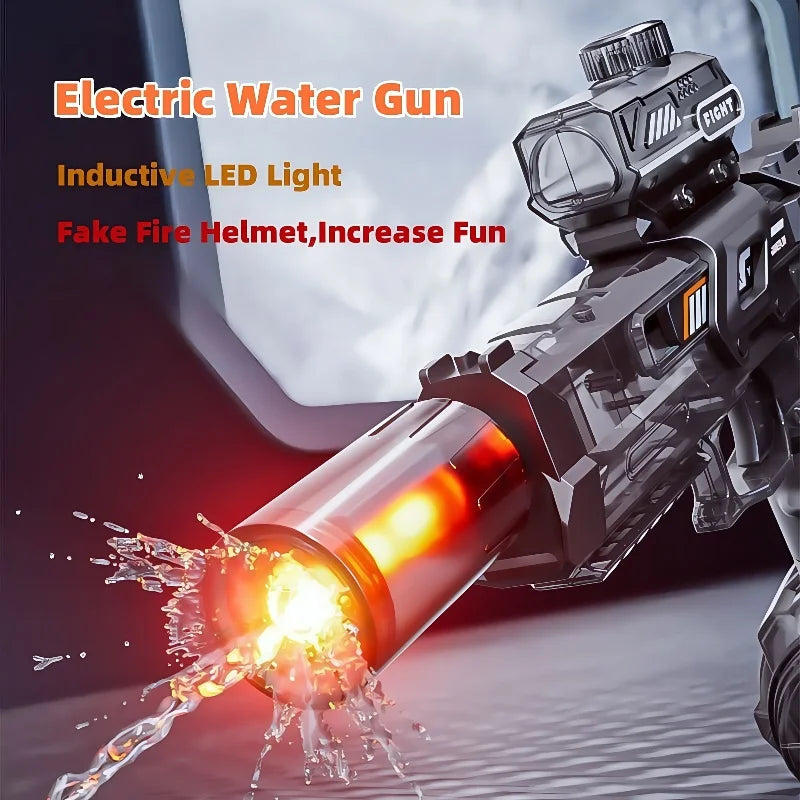 High-powered electric water blaster for kids. Rechargeable blue toy for energetic summer outdoor play.
