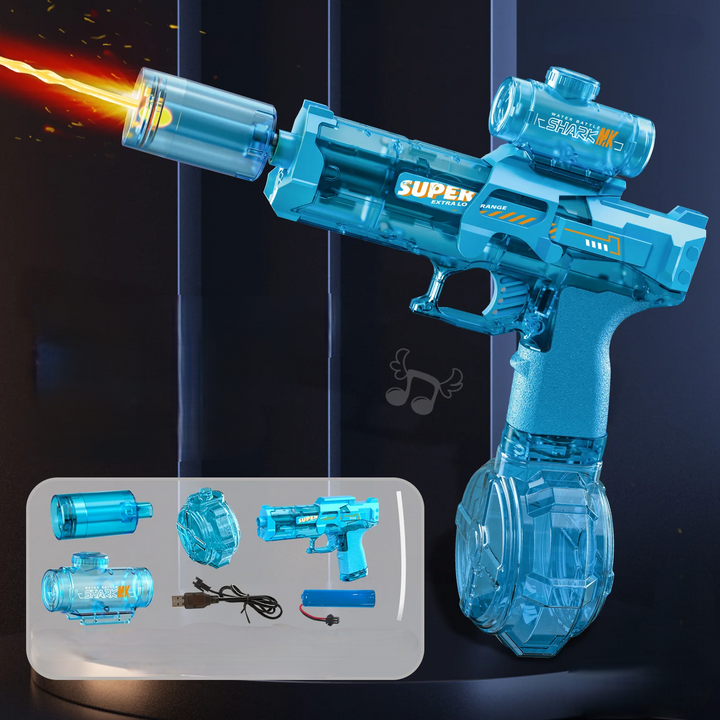 Exciting rechargeable electric water blaster toy for kids. AquaBlaze blue water gun for ultimate summer fun.