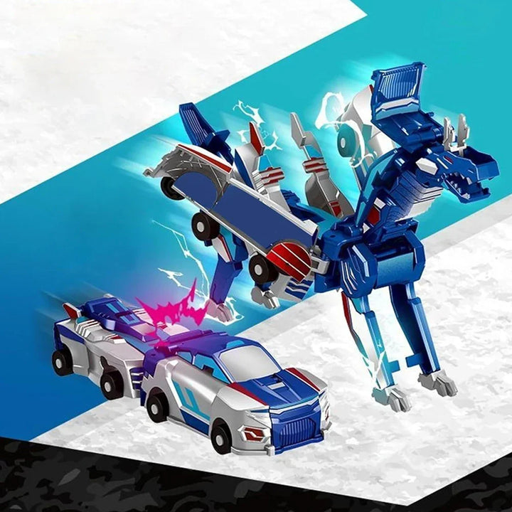 Kids' blue transforming robot action figure, Magitronix, in dynamic robot mode.