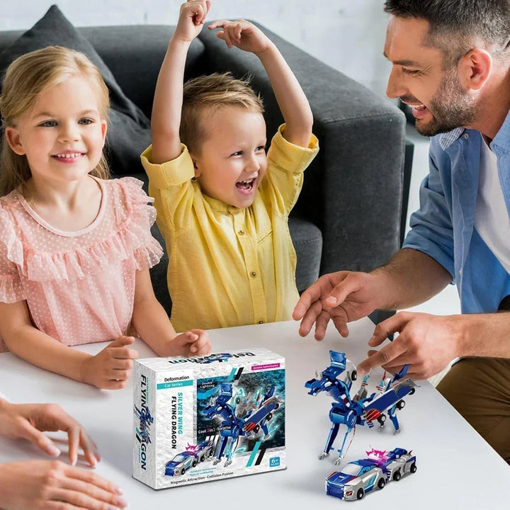 Blue magnetic Magitronix transforming robot vehicle, encouraging creative play for children.
