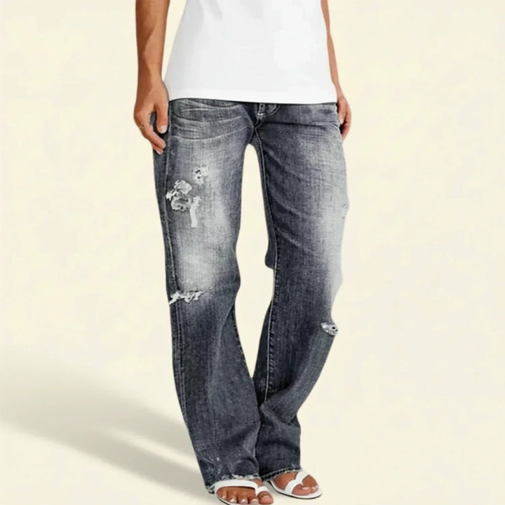 Gray women's effortless high waist straight leg pants, ideal for a comfortable casual outfit.