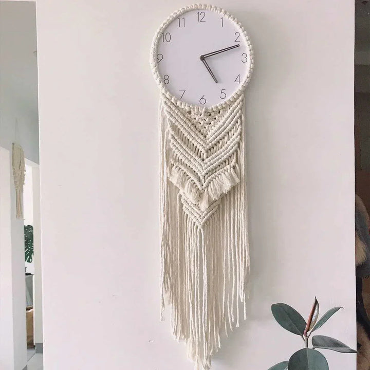 Large bohemian macrame wall clock, a unique statement piece for wall decor in any modern home.