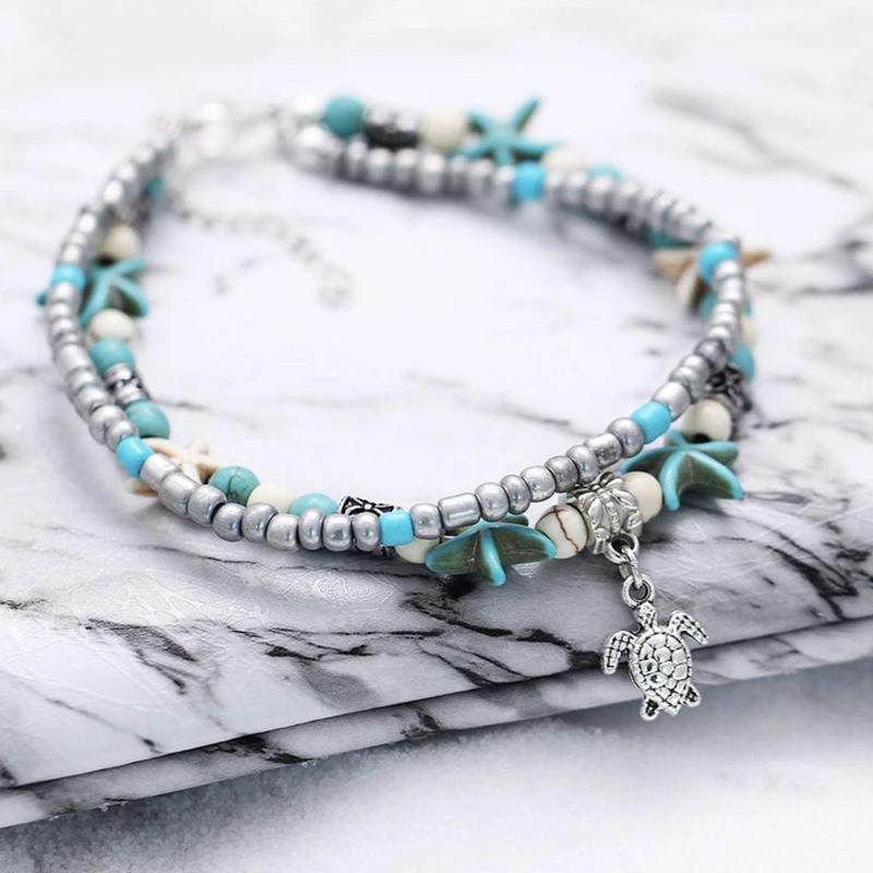 Elegant bohemian sea turtle anklet, a charming accessory for any woman's summer jewelry collection.