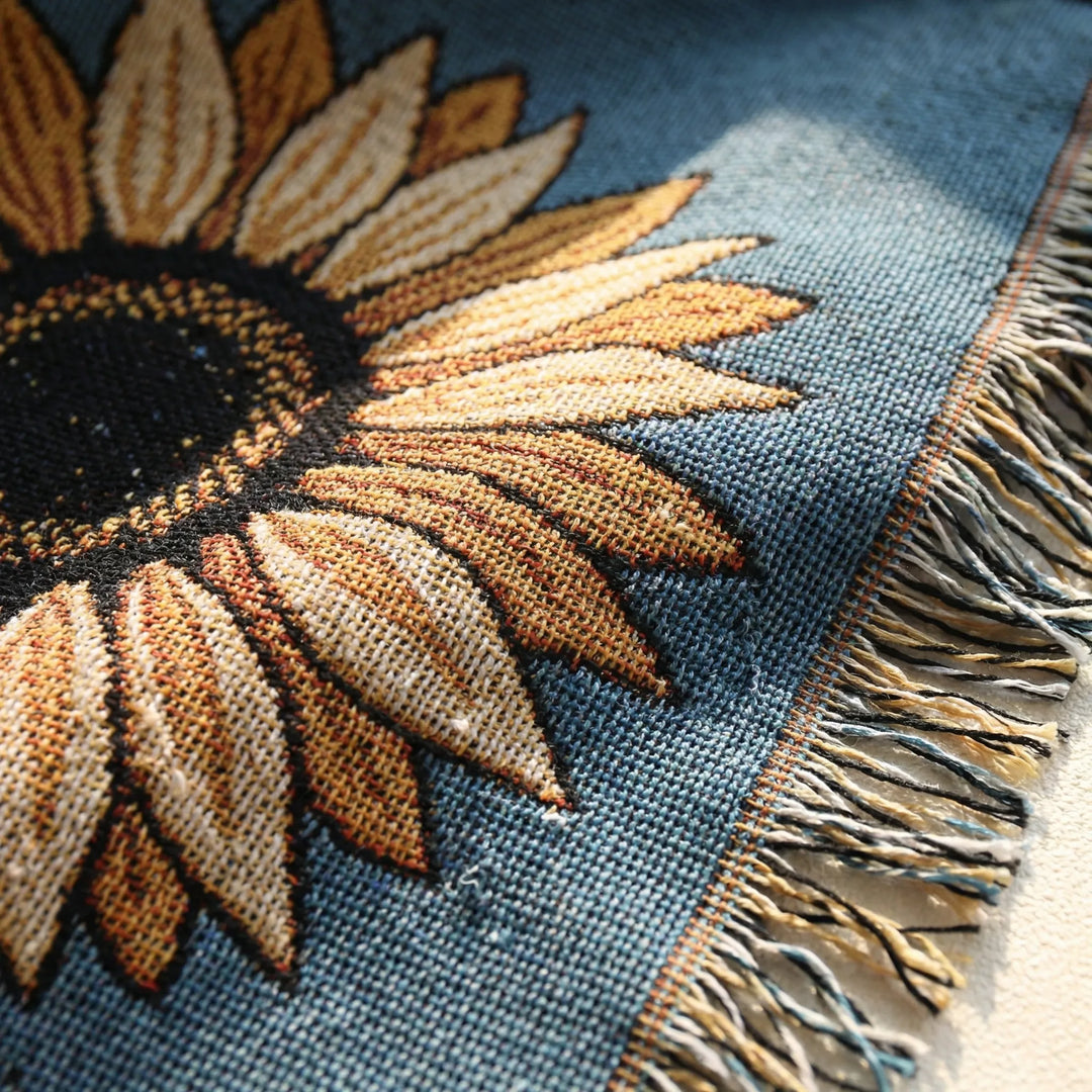 Decorative bohemian Sun Tarot tapestry with elegant wave patterns. Versatile as a throw blanket or area rug.