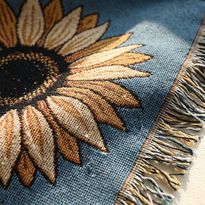 Decorative bohemian Sun Tarot tapestry with elegant wave patterns. Versatile as a throw blanket or area rug.