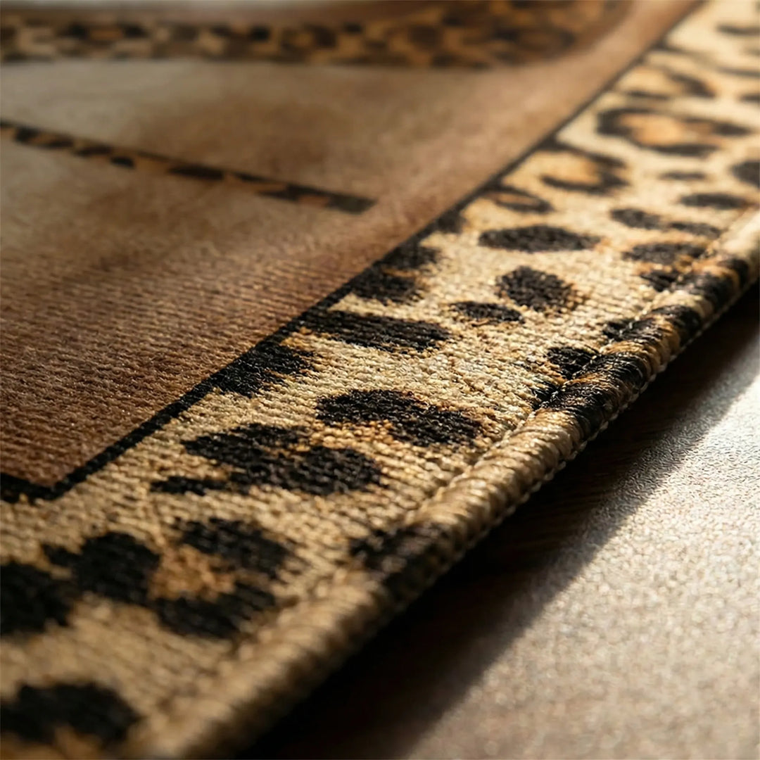 Eye-catching animal print entrance mat; bold leopard pattern and waves. Durable, non-slip area rug for any room.