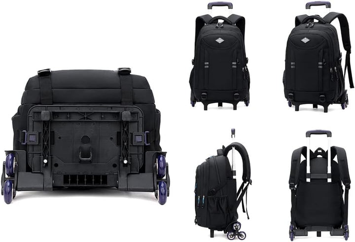 Convertible multi-pocket boys' rolling backpack; durable, water-resistant trolley bag for school & travel.