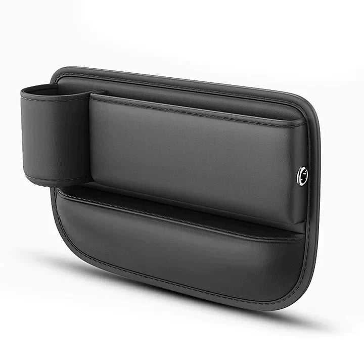 Practical car storage solution: seat gap filler organizer in black, includes charging