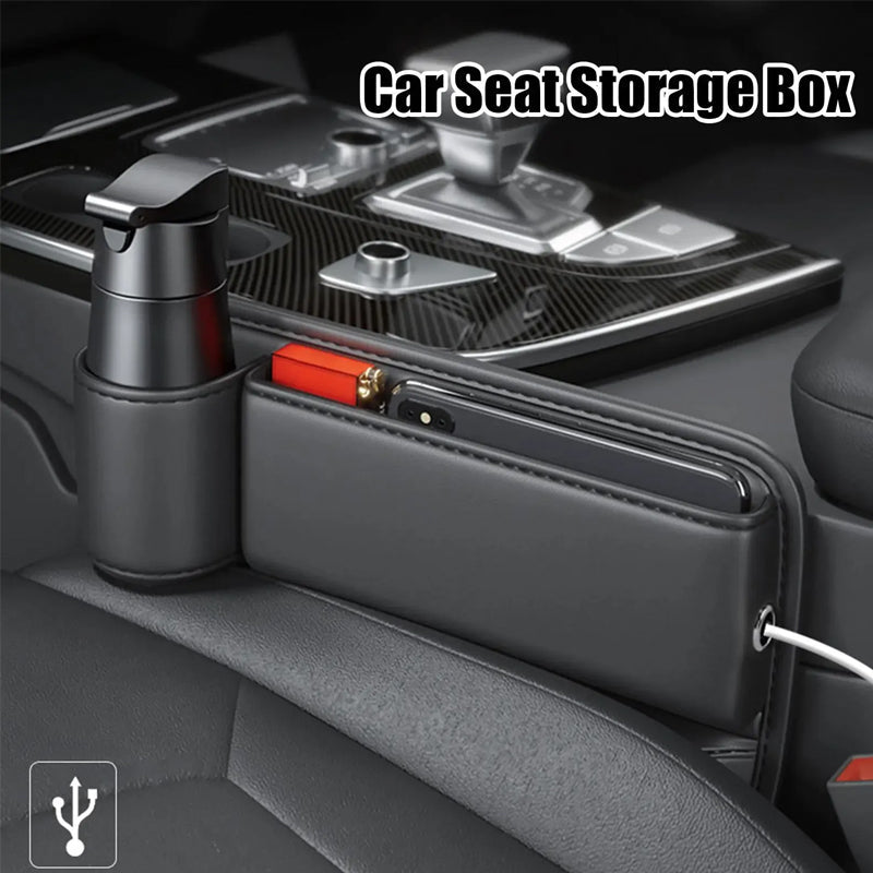 Stylish car seat gap filler with USB charging, keeps essentials handy and clutter-free