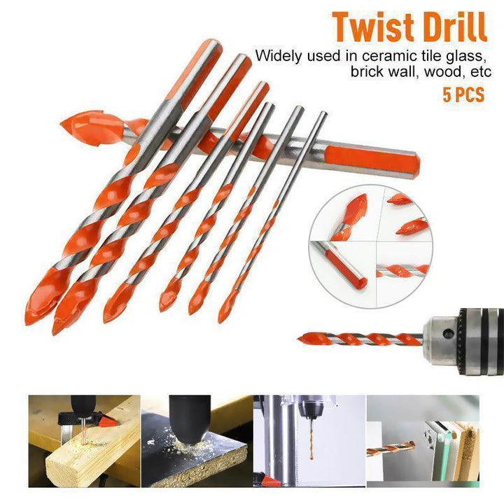 Carbide tip drill bit set for masonry, tile, wood and glass, versatile multi-material drilling