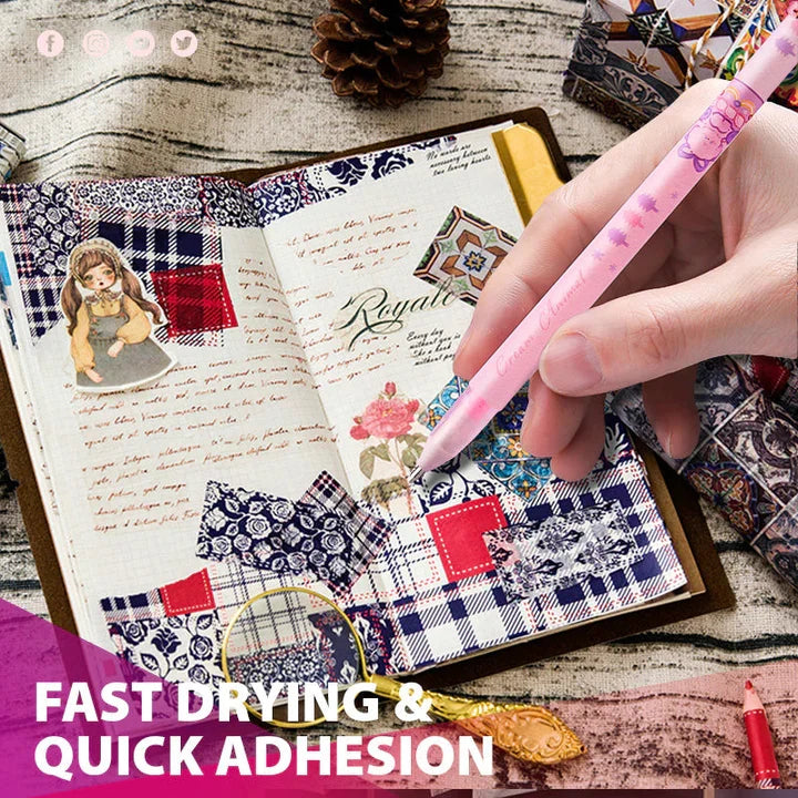Set of cartoon pattern utility knives and glue pens, morandi colors, student craft tools